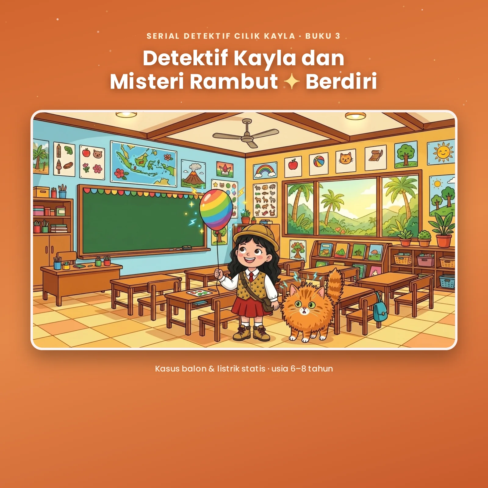 Sampul buku "Detektif Kayla dan Misteri Rambut Berdiri" — buku karya Kayla